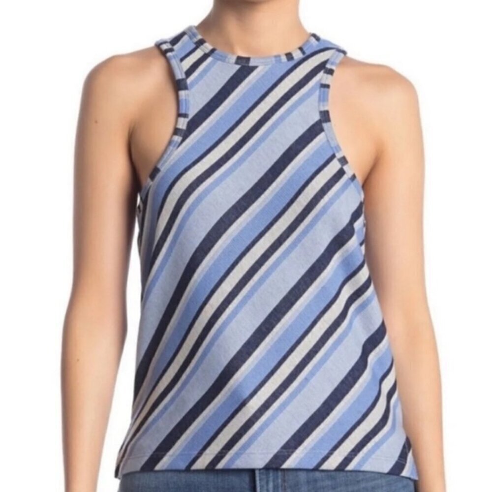 Free People Stretch Striped Sleeveless Racerback Sidelines Tank Top Blue Size XS